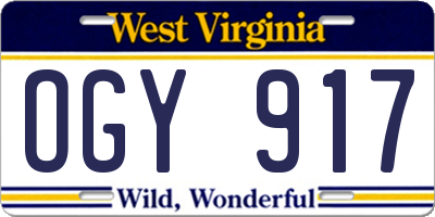 WV license plate OGY917