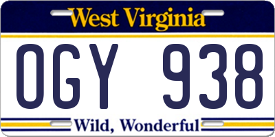 WV license plate OGY938
