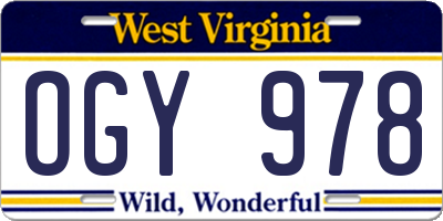 WV license plate OGY978