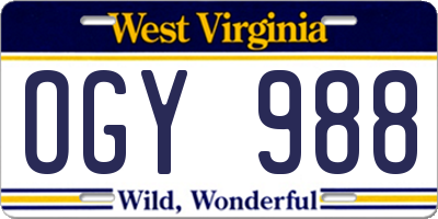 WV license plate OGY988