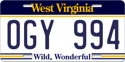 WV license plate OGY994