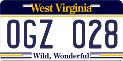 WV license plate OGZ028