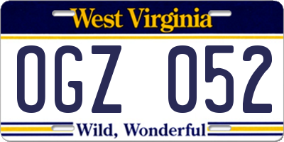 WV license plate OGZ052