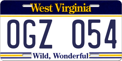 WV license plate OGZ054