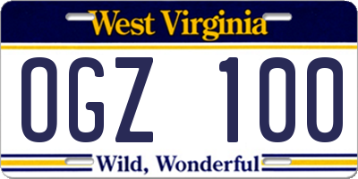 WV license plate OGZ100