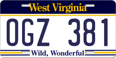 WV license plate OGZ381