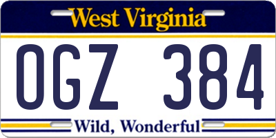 WV license plate OGZ384