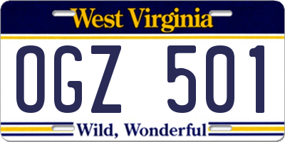 WV license plate OGZ501