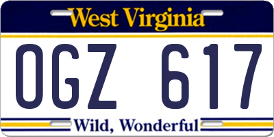 WV license plate OGZ617
