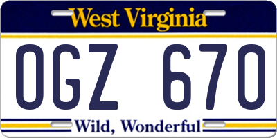 WV license plate OGZ670