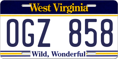WV license plate OGZ858