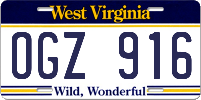 WV license plate OGZ916