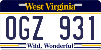 WV license plate OGZ931