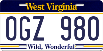 WV license plate OGZ980
