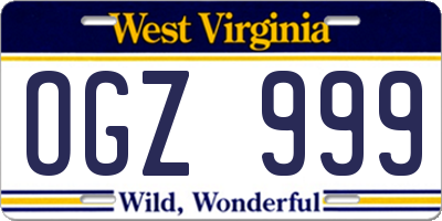 WV license plate OGZ999