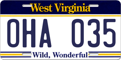 WV license plate OHA035