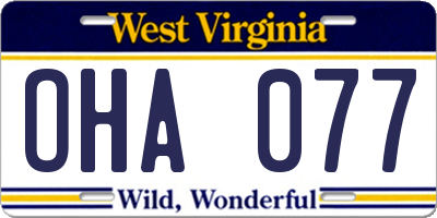 WV license plate OHA077