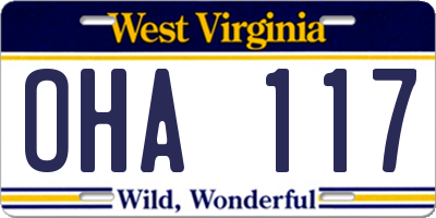 WV license plate OHA117