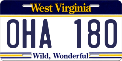 WV license plate OHA180