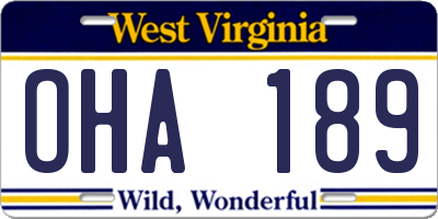 WV license plate OHA189