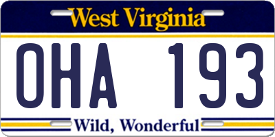 WV license plate OHA193