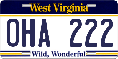 WV license plate OHA222