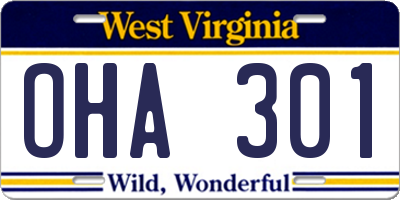 WV license plate OHA301
