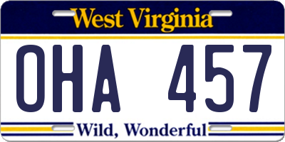 WV license plate OHA457