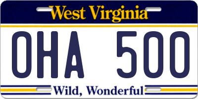 WV license plate OHA500