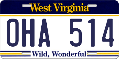 WV license plate OHA514
