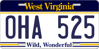 WV license plate OHA525