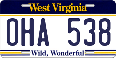 WV license plate OHA538