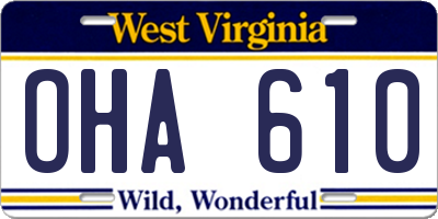 WV license plate OHA610