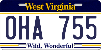 WV license plate OHA755