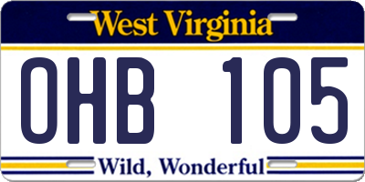 WV license plate OHB105