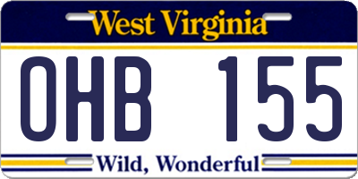 WV license plate OHB155