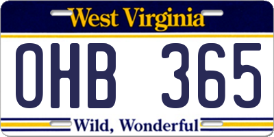 WV license plate OHB365