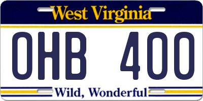 WV license plate OHB400