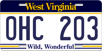 WV license plate OHC203