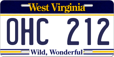 WV license plate OHC212
