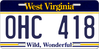 WV license plate OHC418