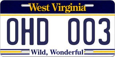 WV license plate OHD003