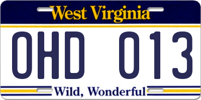 WV license plate OHD013