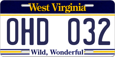 WV license plate OHD032