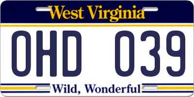 WV license plate OHD039