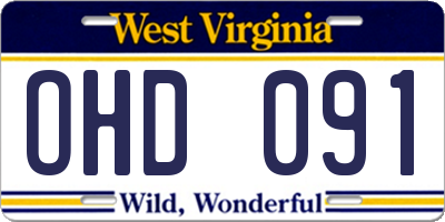 WV license plate OHD091