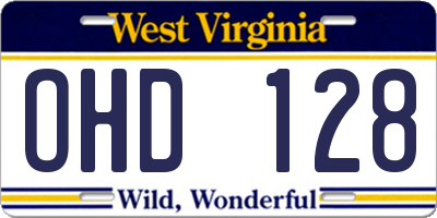WV license plate OHD128