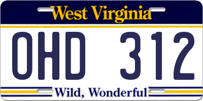 WV license plate OHD312