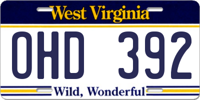 WV license plate OHD392