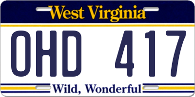 WV license plate OHD417